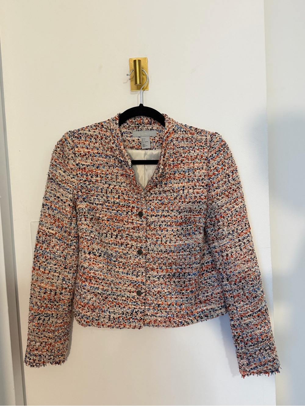 H&M Multicolor Tweed Button-Front Jacket - Pink/Blue/Cream